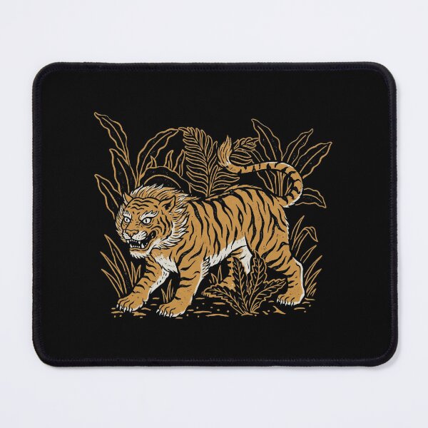 Item preview, Fierce Golden Tiger Prowling Woodblock Style Jungle Art designed and sold by zzz888.