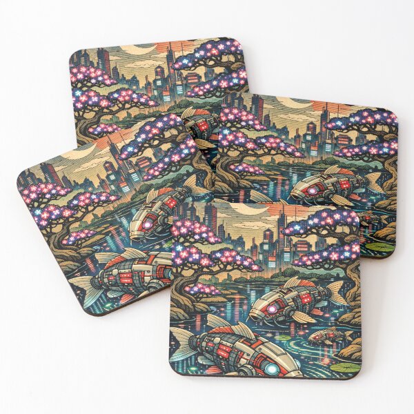 Item preview, Cyberpunk Koi Pond – Japanese Night Retro Design designed and sold by Mauswohn.