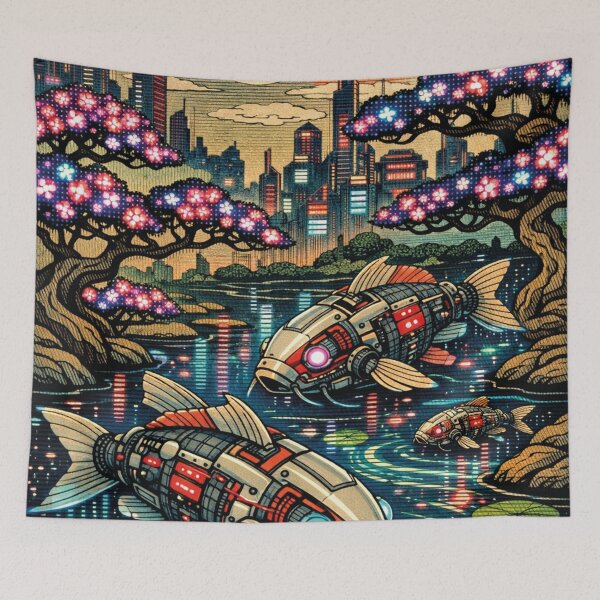 Item preview, Cyberpunk Koi Pond – Japanese Night Retro Design designed and sold by Mauswohn.