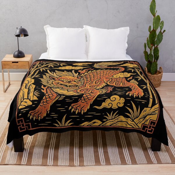 Item preview, Fierce Golden Nian Beast Bamboo Forest Woodblock Art designed and sold by zzz888.