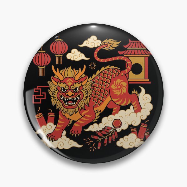 Item preview, Red Nian Beast Firecrackers and Lanterns Lunar New Year Art designed and sold by zzz888.