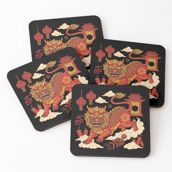 Item preview, Red Nian Beast Firecrackers and Lanterns Lunar New Year Art designed and sold by zzz888.