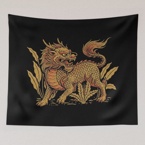 Item preview, Golden Qilin Mythical Beast Foliage Woodblock Art designed and sold by zzz888.