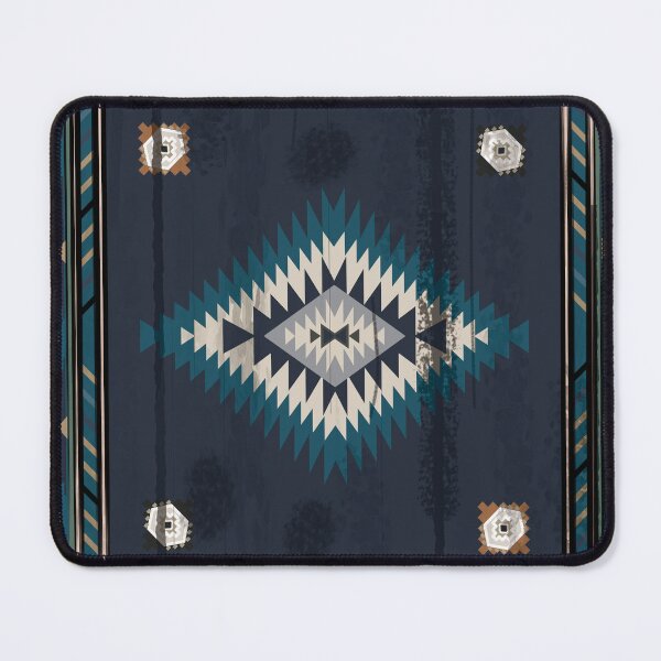 Item preview, area rug design in deep blue tones, inspired by American Western and cowboy culture. designed and sold by Line-Aura.