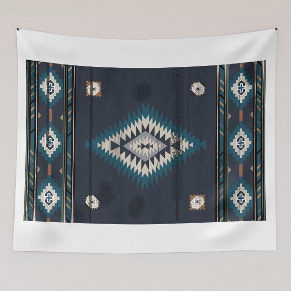 Item preview, area rug design in deep blue tones, inspired by American Western and cowboy culture. designed and sold by Line-Aura.