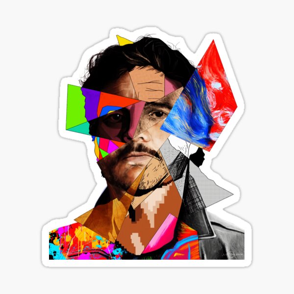 Pedro Pascal Colorful Abstract Collage Sticker