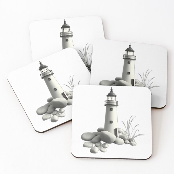 Item preview, Monochrome Lighthouse with Stones and Grasses designed and sold by sharon1210.