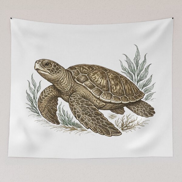 Item preview, Vintage Engraving Sea Turtle Ocean Guardian Naturalist Style designed and sold by zoughlal.
