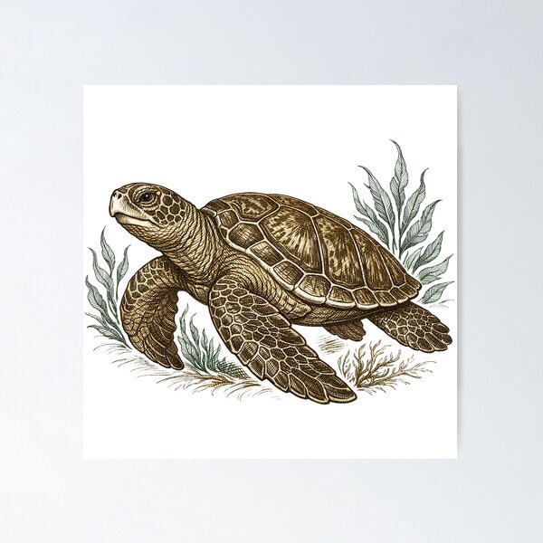 Item preview, Vintage Engraving Sea Turtle Ocean Guardian Naturalist Style designed and sold by zoughlal.