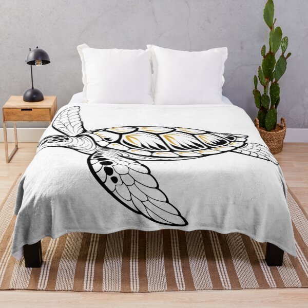 Item preview, Elegant Sea Turtle Linework Black White With Gold Accents designed and sold by zoughlal.