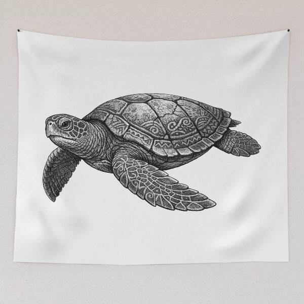 Item preview, Ancient Sea Turtle Engraving With Polynesian Pattern Texture designed and sold by zoughlal.