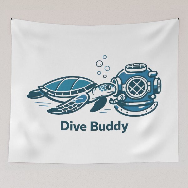 Item preview, Sea Turtle And Diver Helmet Line Art Dive Buddy Minimal designed and sold by zoughlal.