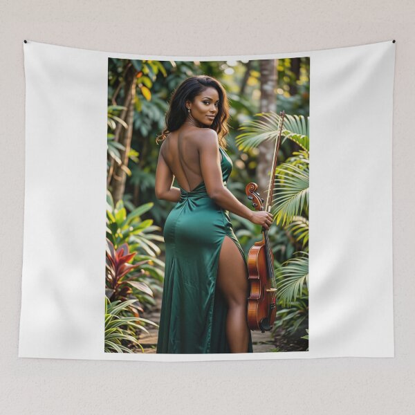 Item preview, Emerald Dress Musician with Fiddle in Jungle designed and sold by CathryneDelamort.