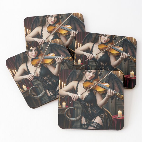 Item preview, Winged Demoness in Lace Playing Fiddle by Candles designed and sold by CathryneDelamort.
