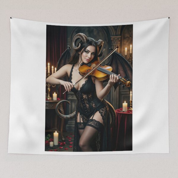 Item preview, Winged Demoness in Lace Playing Fiddle by Candles designed and sold by CathryneDelamort.