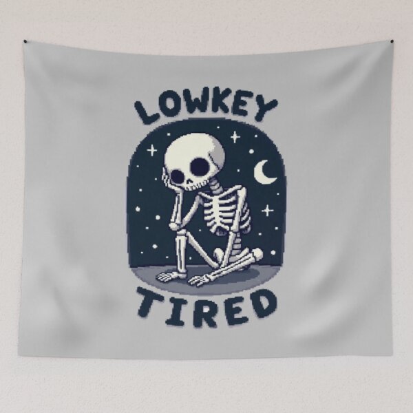 Item preview, LOWKEY TIRED Pixel Art Skeleton designed and sold by TinyJoy Studio.