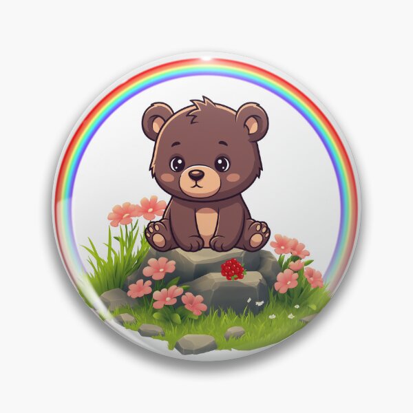 Item preview, Rainbow Bear - Cute Brown Bear Sitting on a Rock with Berries designed and sold by Love3Happy.