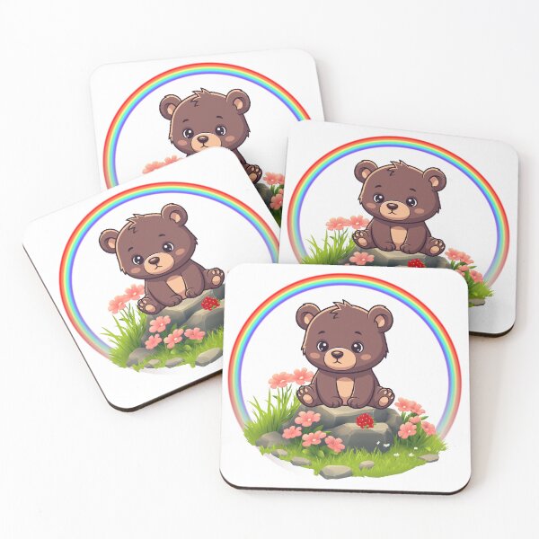 Item preview, Rainbow Bear - Cute Brown Bear Sitting on a Rock with Berries designed and sold by Love3Happy.