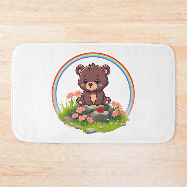 Item preview, Rainbow Bear - Cute Brown Bear Sitting on a Rock with Berries designed and sold by Love3Happy.
