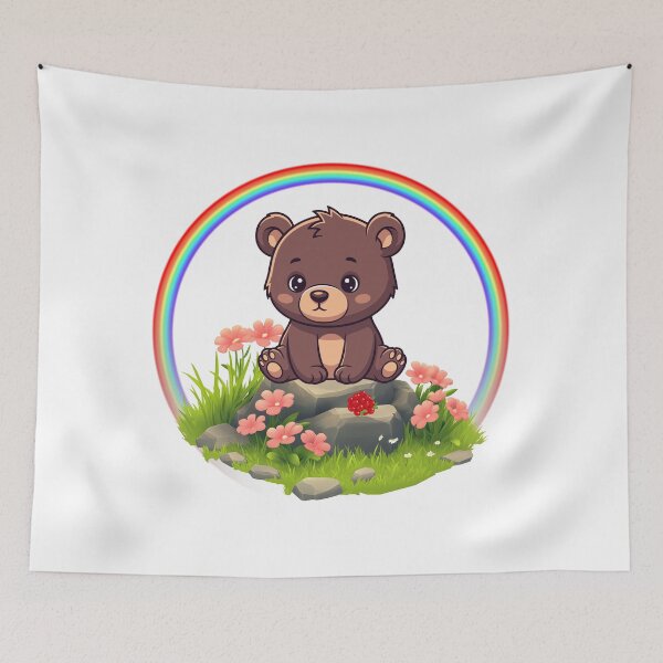 Item preview, Rainbow Bear - Cute Brown Bear Sitting on a Rock with Berries designed and sold by Love3Happy.