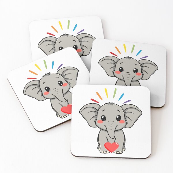 Item preview, Rainbow Heart Elephant - Cute Gray Elephant Holding Red Heart designed and sold by Love3Happy.