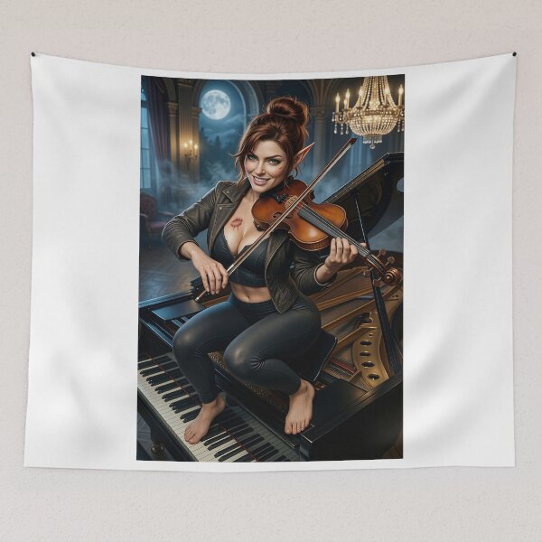 Item preview, Fortana plays fiddle on a piano in moonlight designed and sold by CathryneDelamort.