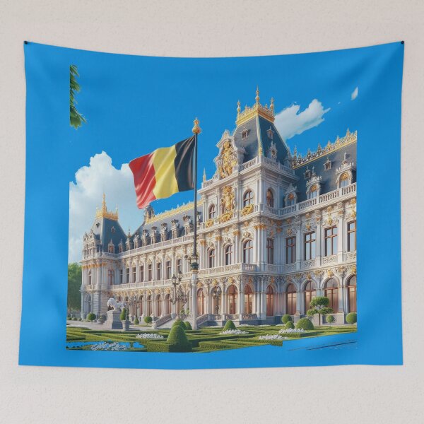 Item preview, Belgium Palace Square – Elegant Royal Architecture with Belgian Flag , designed and sold by PaintMeWorld.