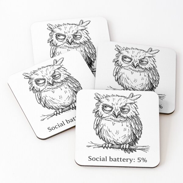 Item preview, Social Battery: 5% – Tired Owl Illustration - annoyed, tired owl designed and sold by Art by M.H..