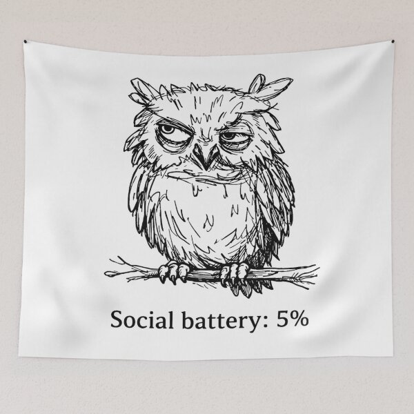 Item preview, Social Battery: 5% – Tired Owl Illustration - annoyed, tired owl designed and sold by Art by M.H..