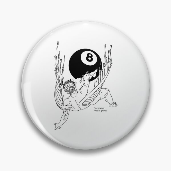 Item preview, "Fate always finds its gravity" quote I Icarus flying towards 8 ball designed and sold by BVL .