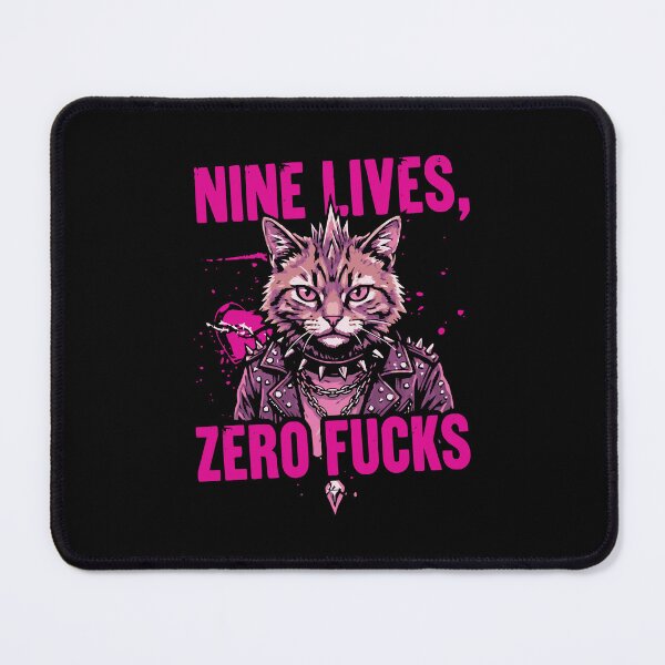 Item preview, Nine Lives Zero Fucks Neon Pink Punk Rock Cat In Leather Jacket designed and sold by 89BLACK.