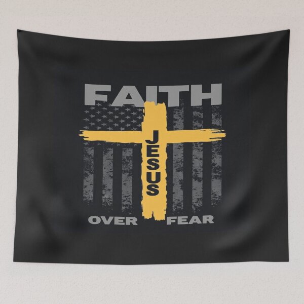 Item preview, Faith Over Fear Jesus Cross Design – Patriotic Christian Art with American Flag for Apparel & Gifts designed and sold by Bright Nest Studio.