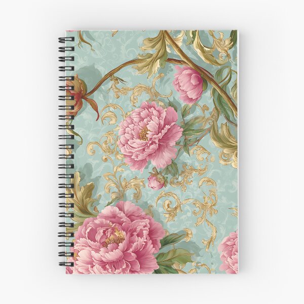 Artikelvorschau, Vintage-Muster mit rosa Pfingstrose und goldenem Barockfiligran entworfen und verkauft von v1per4ever.