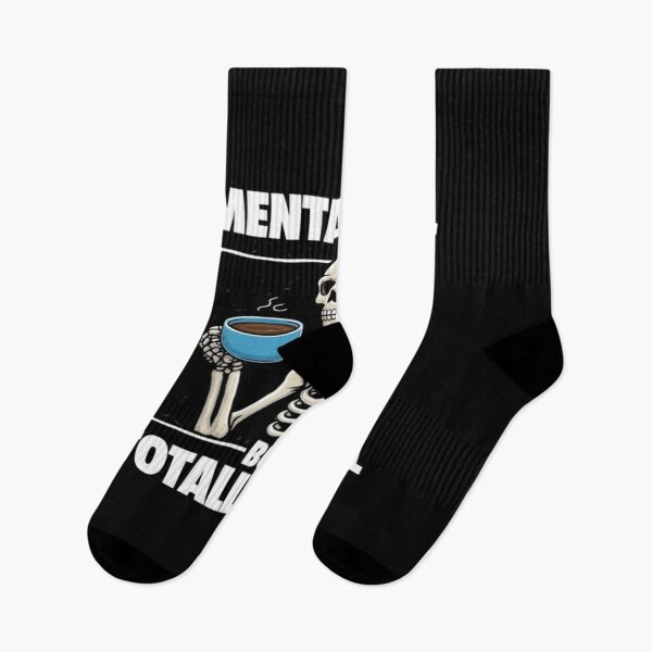 Item preview, Funny Skeleton Mental Health Quote – “Mentally Ill But Totally Chill” Dark Humor Coffee Lover Design designed and sold by Bright Nest Studio.
