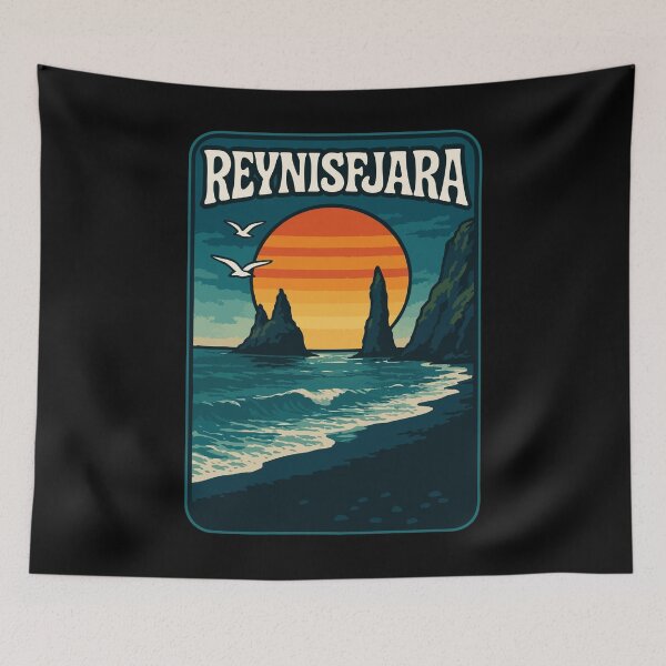 Item preview, Reynisfjara Beach Iceland Retro Travel designed and sold by TomFrontierArt.