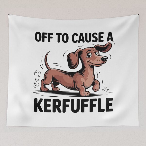 Item preview, Off to Cause a Kerfuffle – Funny Dachshund Cartoon Illustration designed and sold by Tomasz  Siennicki.