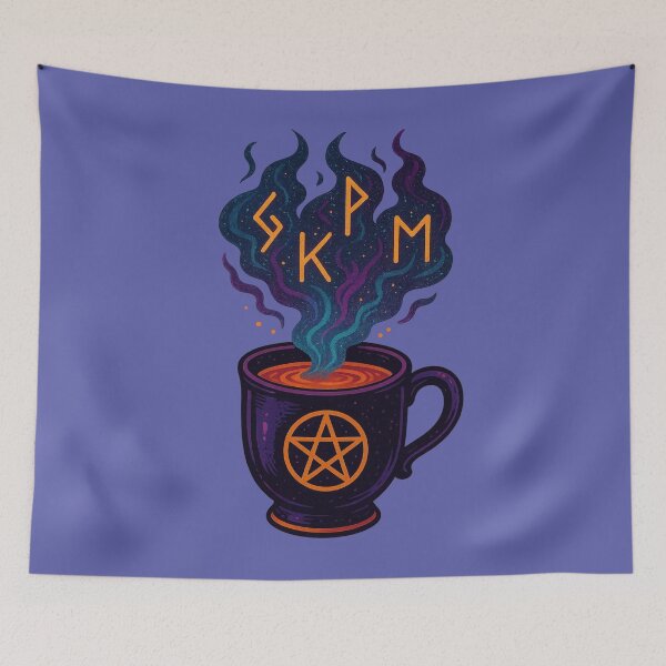 Item preview, Pentacle Moon Tea with Runes — Cozy Witchcraft Brew Illustration designed and sold by Miagolio.