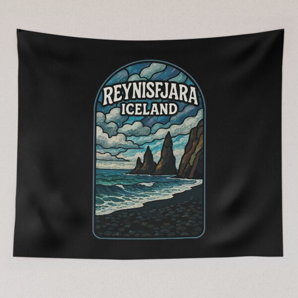 Item preview, Reynisfjara Beach Iceland Stained Glass Art Travel designed and sold by TomFrontierArt.