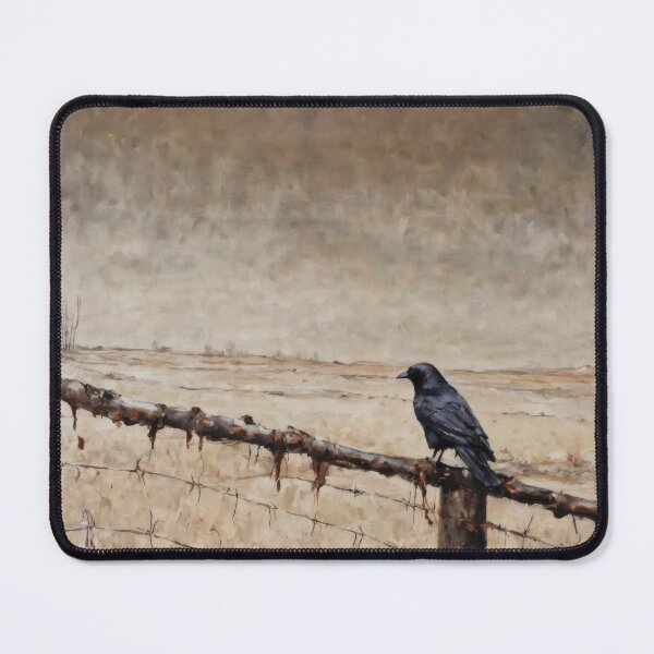 Item preview, Black Crow on Barbed Wire – Dark Nihilistic Oil Painting designed and sold by Visualynx.