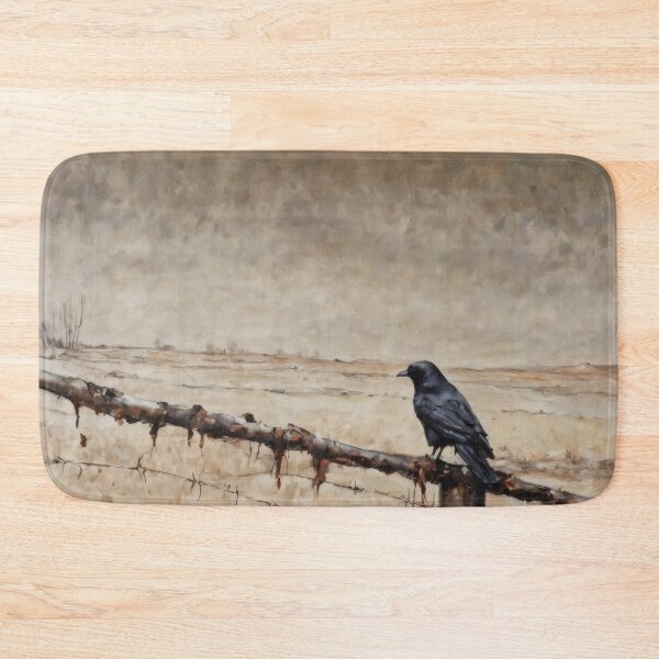 Item preview, Black Crow on Barbed Wire – Dark Nihilistic Oil Painting designed and sold by Visualynx.