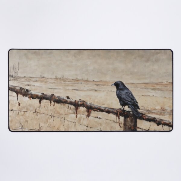 Item preview, Black Crow on Barbed Wire – Dark Nihilistic Oil Painting designed and sold by Visualynx.