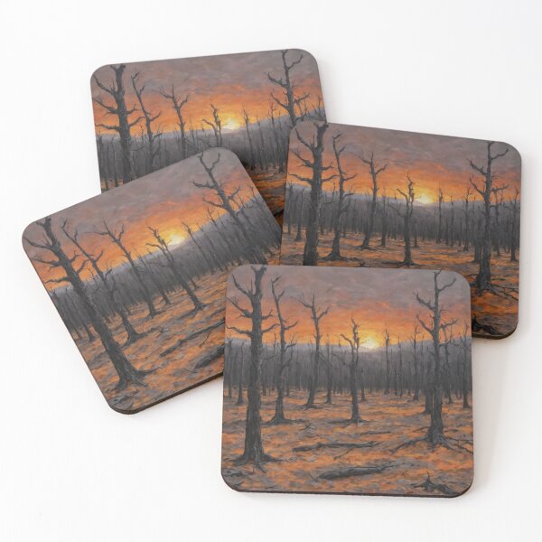 Item preview, Burned Forest at Sunset – Apocalyptic Nihilistic Oil Painting designed and sold by Visualynx.