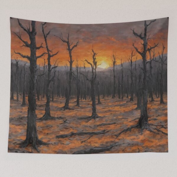 Item preview, Burned Forest at Sunset – Apocalyptic Nihilistic Oil Painting designed and sold by Visualynx.