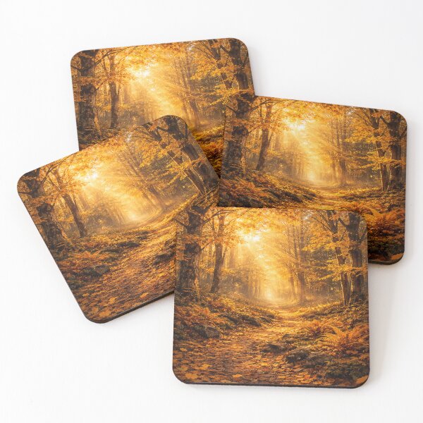 Item preview, Golden Leaves – Sunlit Autumn Forest Path with Warm Fall Colors designed and sold by Artflare Studio.