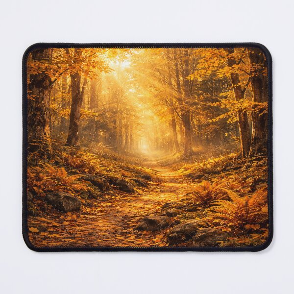 Item preview, Golden Leaves – Sunlit Autumn Forest Path with Warm Fall Colors designed and sold by Artflare Studio.