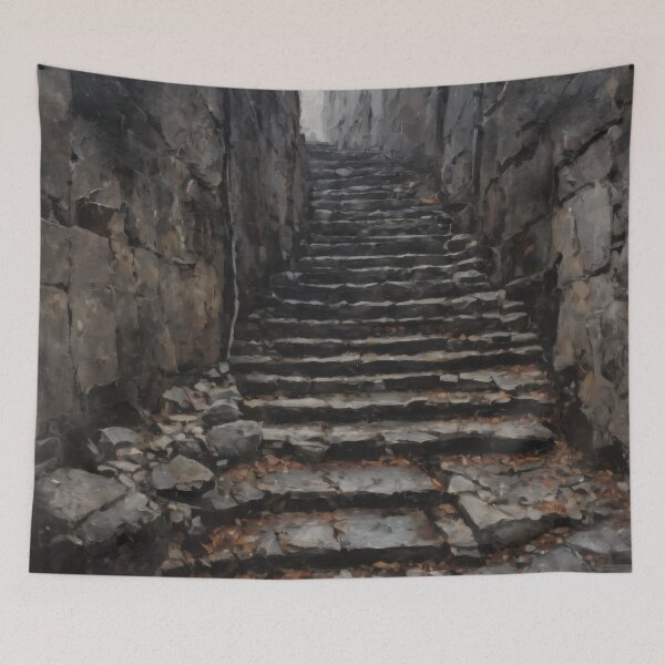 Item preview, Mysterious Stone Staircase to the Light - Dark Atmospheric Oil Painting designed and sold by Visualynx.