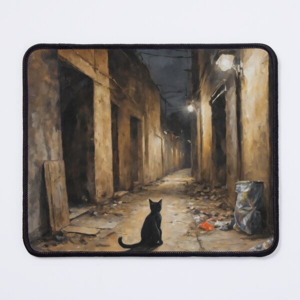 Item preview, Solitary Black Cat in Dark City Alley - Urban Noir Art designed and sold by Visualynx.