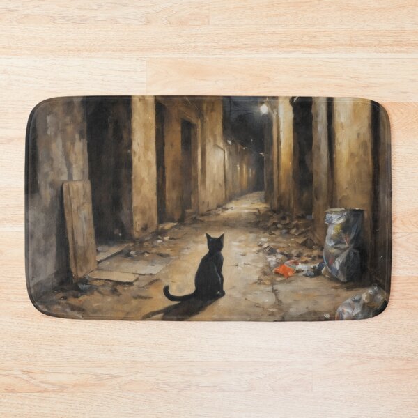Item preview, Solitary Black Cat in Dark City Alley - Urban Noir Art designed and sold by Visualynx.