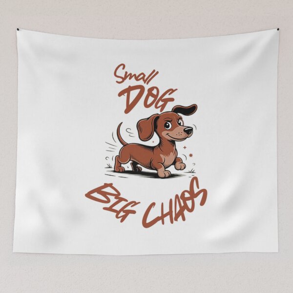 Item preview, Small Dog Big Chaos – Funny Dachshund Cartoon Illustration designed and sold by Tomasz  Siennicki.