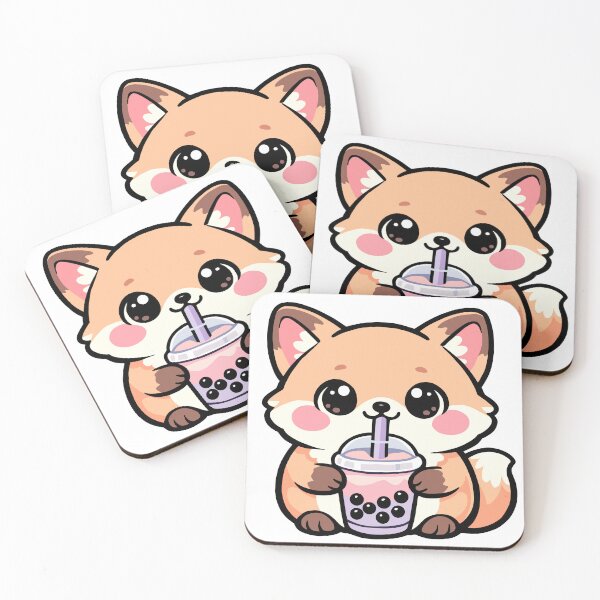 Item preview, Kawaii Fox Drinking Boba Tea – Cute Pastel Animal designed and sold by CozyCritterShop.